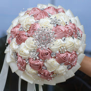 20 Pcs Handmade Satin Rose Bridal Bouquet 8.3 Inch Round Wedding Toss Flowers Bulk 20 Colors