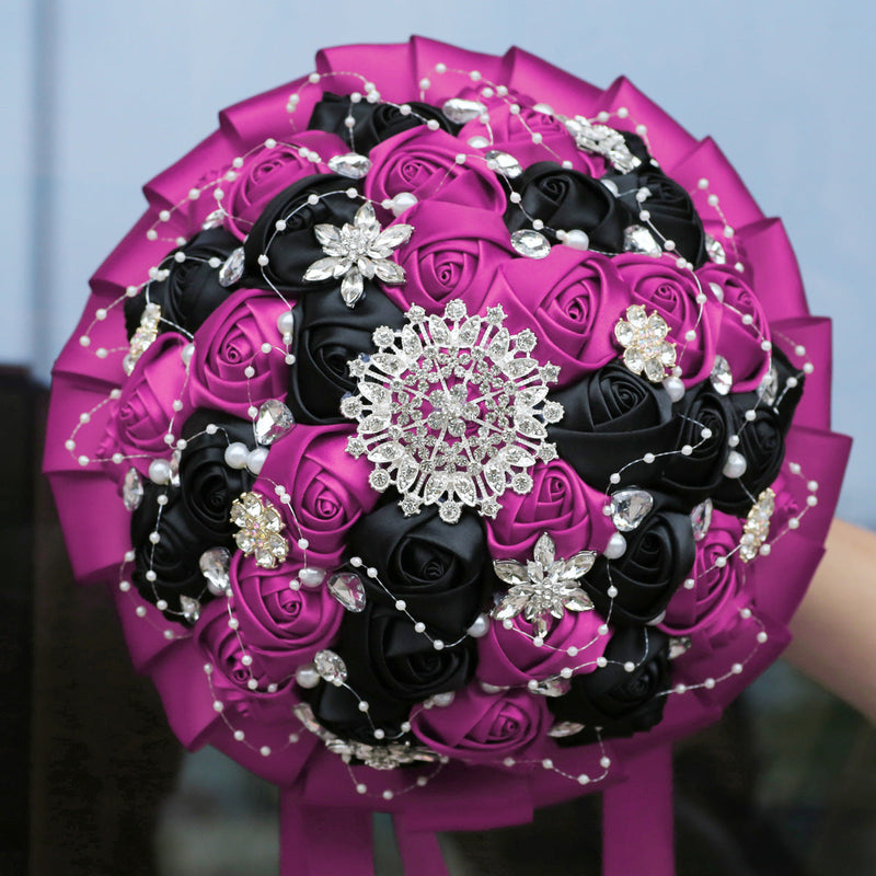 20 Pcs Handmade Satin Rose Bridal Bouquet 8.3 Inch Round Wedding Toss Flowers Bulk 20 Colors