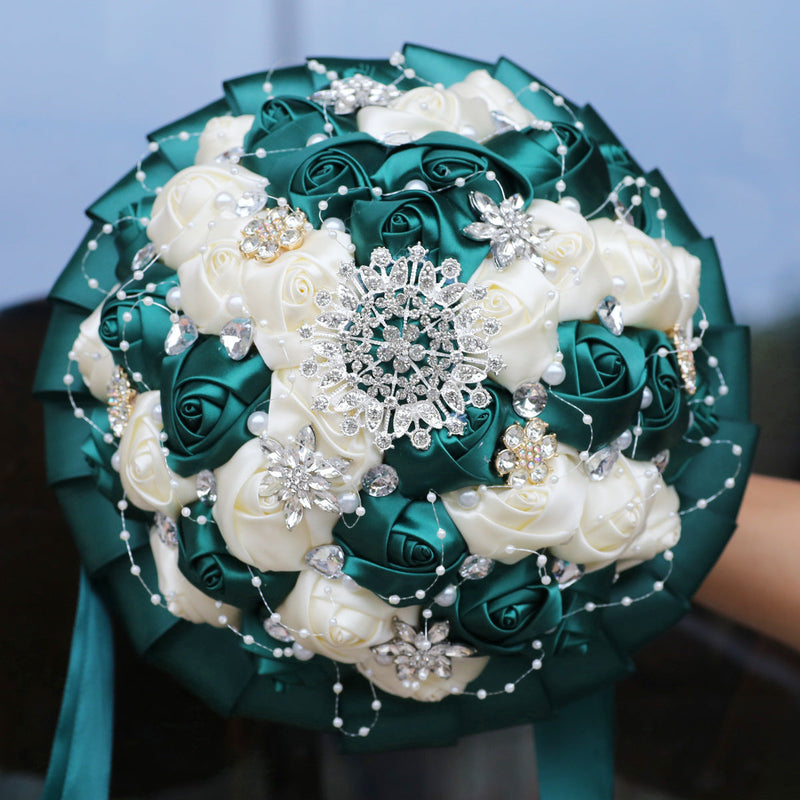 20 Pcs Handmade Satin Rose Bridal Bouquet 8.3 Inch Round Wedding Toss Flowers Bulk 20 Colors