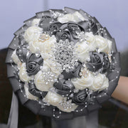 20 Pcs Handmade Satin Rose Bridal Bouquet 8.3 Inch Round Wedding Toss Flowers Bulk 20 Colors