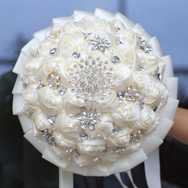 20 Pcs Handmade Satin Rose Bridal Bouquet 8.3 Inch Round Wedding Toss Flowers Bulk 20 Colors