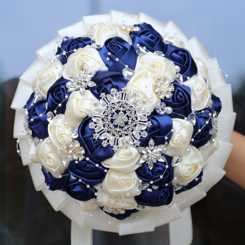 20 Pcs Handmade Satin Rose Bridal Bouquet 8.3 Inch Round Wedding Toss Flowers Bulk 20 Colors
