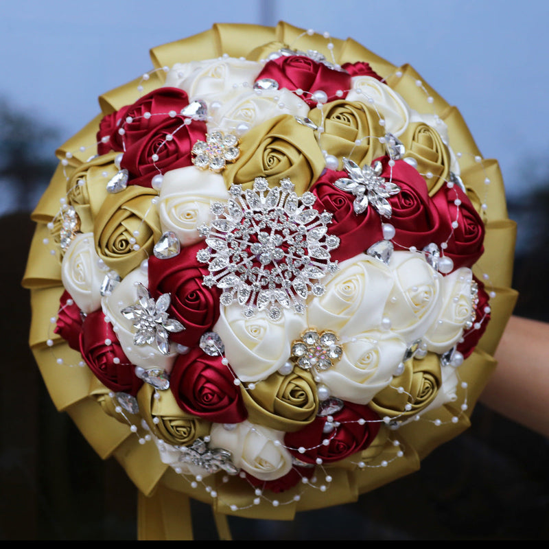 20 Pcs Handmade Satin Rose Bridal Bouquet 8.3 Inch Round Wedding Toss Flowers Bulk 20 Colors