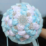 20 Pcs Handmade Satin Rose Bridal Bouquet 8.3 Inch Round Wedding Toss Flowers Bulk 20 Colors