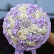 20 Pcs Handmade Satin Rose Bridal Bouquet 8.3 Inch Round Wedding Toss Flowers Bulk 20 Colors