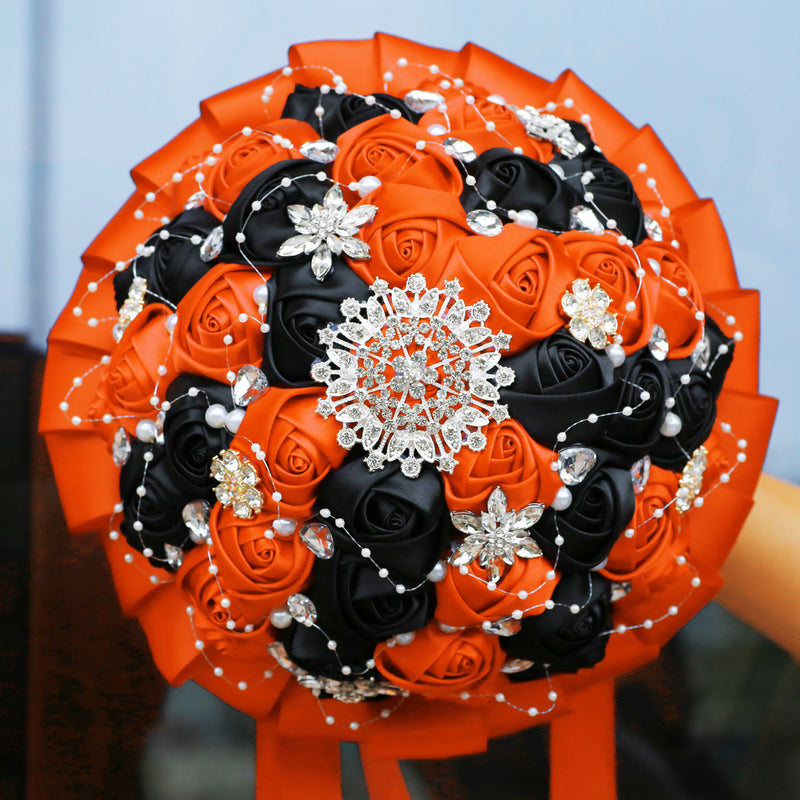 20 Pcs Handmade Satin Rose Bridal Bouquet 8.3 Inch Round Wedding Toss Flowers Bulk 20 Colors