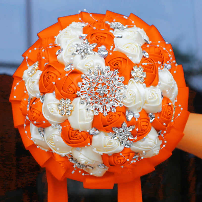 20 Pcs Handmade Satin Rose Bridal Bouquet 8.3 Inch Round Wedding Toss Flowers Bulk 20 Colors