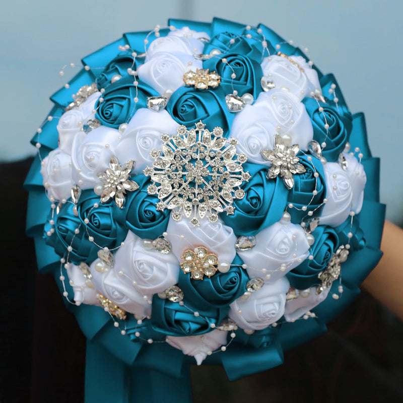 20 Pcs Handmade Satin Rose Bridal Bouquet 8.3 Inch Round Wedding Toss Flowers Bulk 20 Colors