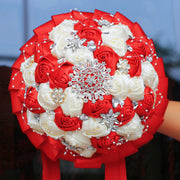 20 Pcs Handmade Satin Rose Bridal Bouquet 8.3 Inch Round Wedding Toss Flowers Bulk 20 Colors