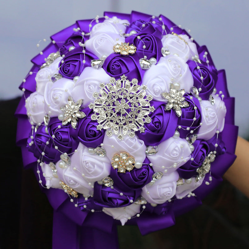 20 Pcs Handmade Satin Rose Bridal Bouquet 8.3 Inch Round Wedding Toss Flowers Bulk 20 Colors
