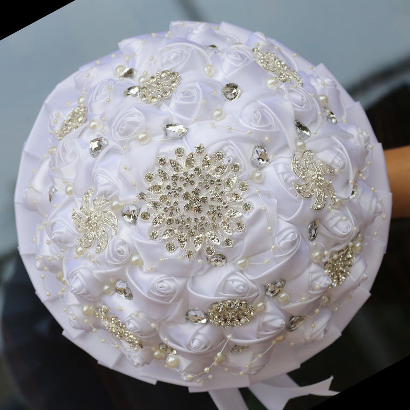 20 Pcs Handmade Satin Rose Bridal Bouquet 8.3 Inch Round Wedding Toss Flowers Bulk 20 Colors