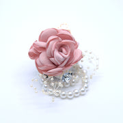 Fall Wedding Rose Corsage Bracelet with Artificial Pearls and Diamond Accents, Bulk Quantity