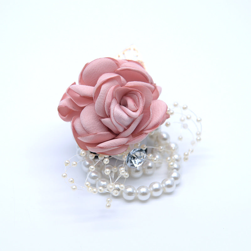 Fall Wedding Rose Corsage Bracelet with Artificial Pearls and Diamond Accents, Bulk Quantity