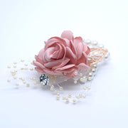 Fall Wedding Rose Corsage Bracelet with Artificial Pearls and Diamond Accents, Bulk Quantity