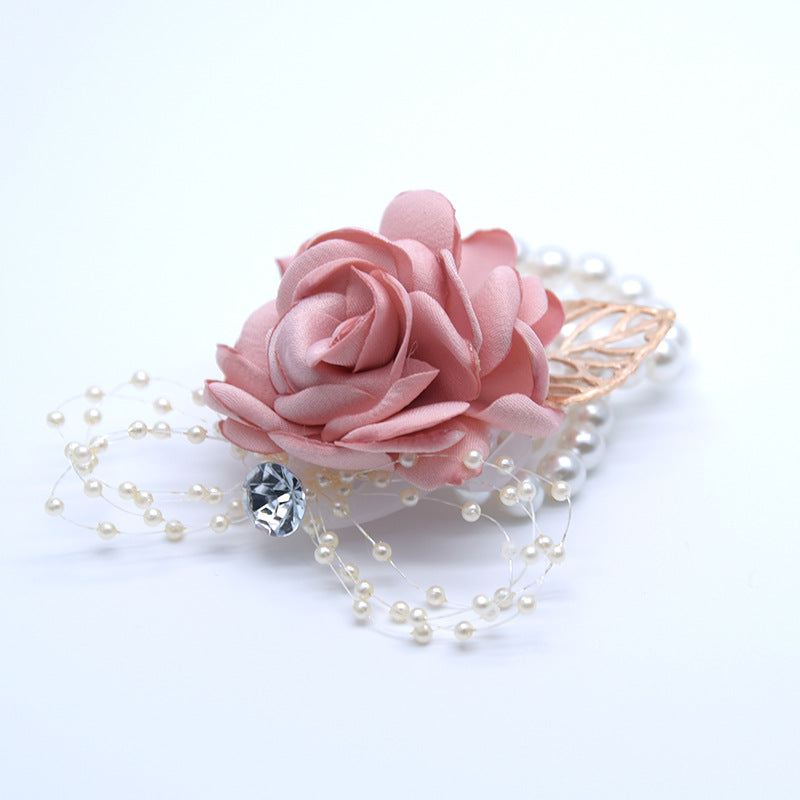 Fall Wedding Rose Corsage Bracelet with Artificial Pearls and Diamond Accents, Bulk Quantity