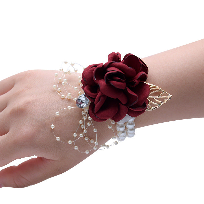 Fall Wedding Rose Corsage Bracelet with Artificial Pearls and Diamond Accents, Bulk Quantity