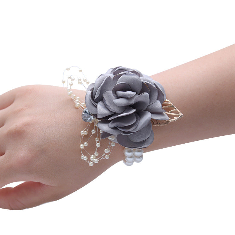Fall Wedding Rose Corsage Bracelet with Artificial Pearls and Diamond Accents, Bulk Quantity