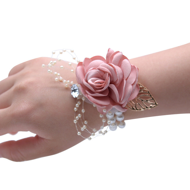 Fall Wedding Rose Corsage Bracelet with Artificial Pearls and Diamond Accents, Bulk Quantity