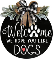 Welcome Sign Wreath 12 Inch for Dog Owners Artificial Flower Door Decor