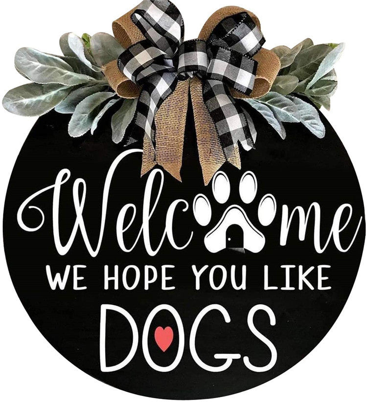 Welcome Sign Wreath 12 Inch for Dog Owners Artificial Flower Door Decor