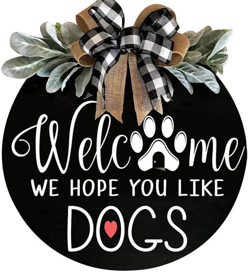 Welcome Sign Wreath 12 Inch for Dog Owners Artificial Flower Door Decor