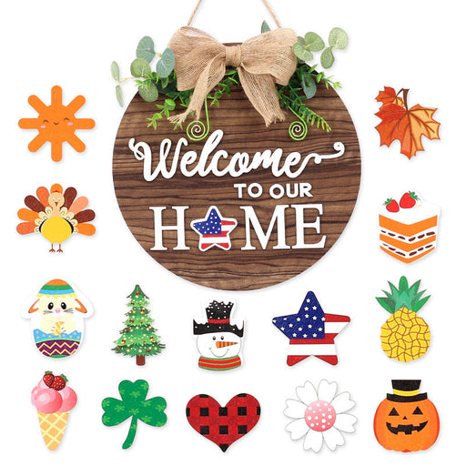 Welcome Sign Seasonal Wreath with 15 Ornaments Bulk Wholesale Artificial Decorative