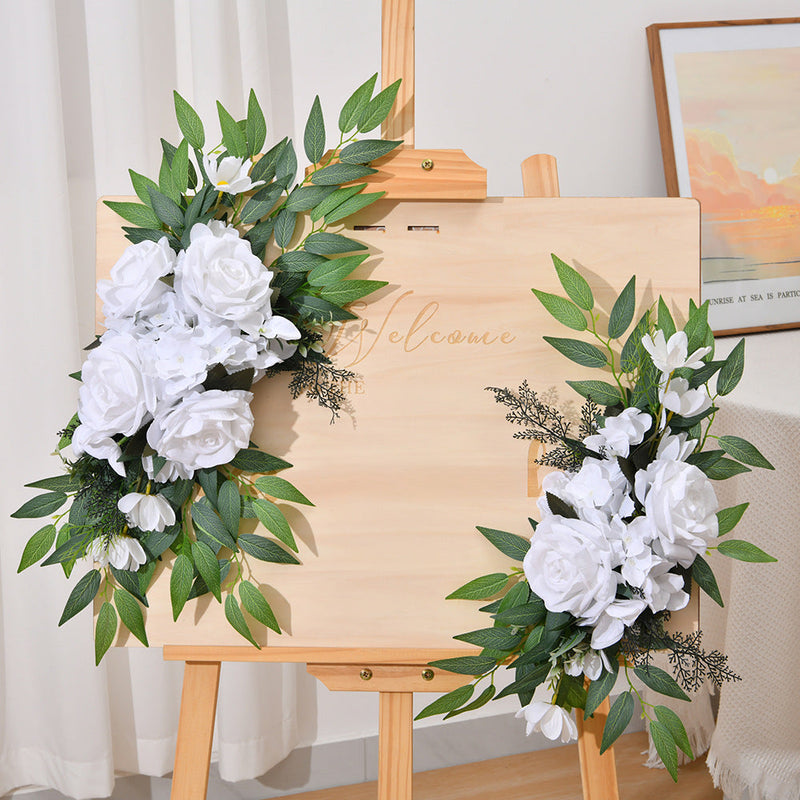 2 Pcs Artificial Rose and Hydrangea Flowers Set, Realistic Silk Entryway Decor