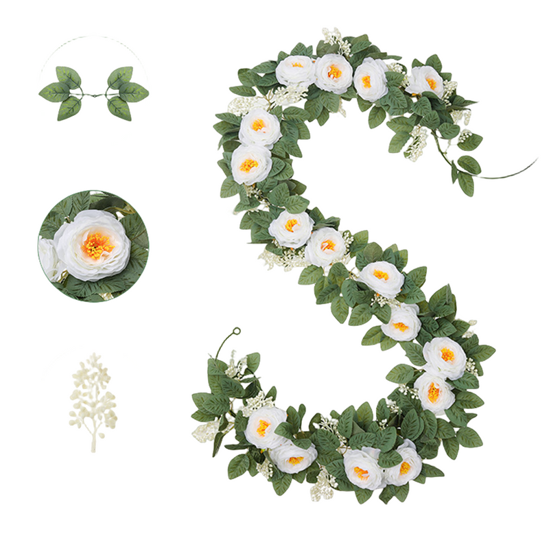 2 Pcs 13 Ft Artificial Eucalyptus Garland with Silk Roses for Wedding Party Decor