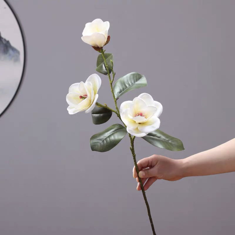 30 Inch Magnolia Stem Spray 6 Pcs Artificial Real Touch Silk Magnolia Flowers