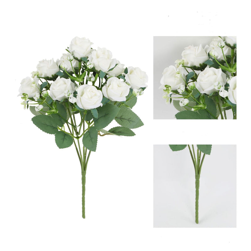 11.8 Inch Artificial Small Rose Blooming Bush with Baby's Breath Bouquet, Bulk Quantity