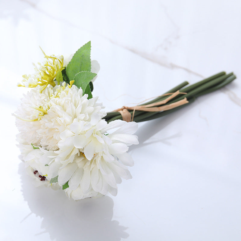12 Inch Mixed Faux Chrysanthemum Pompon and Peony Buds Bouquet, 10 Pcs Artificial Flowers