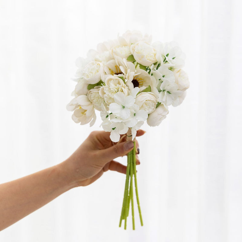12 Inch Artificial Peony and Hydrangea Bouquet, 1 Pc Silk Floral Arrangement for Wedding and Home Decor