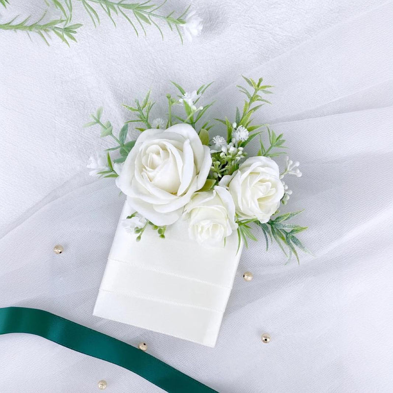 White Artificial Pocket Boutonniere Flowers for Wedding, 12 Pcs, Silk, Groom and Groomsmen Suits