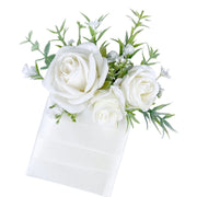 White Artificial Pocket Boutonniere Flowers for Wedding, 12 Pcs, Silk, Groom and Groomsmen Suits