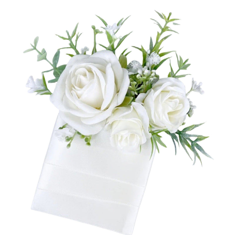 White Artificial Pocket Boutonniere Flowers for Wedding, 12 Pcs, Silk, Groom and Groomsmen Suits