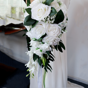 5 Colors 9 Inch Artificial Silk Rose Cascading Bridal Wedding Bouquet Bulk Set