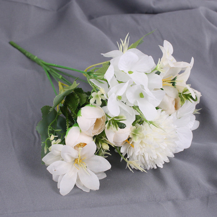 12 Inch Mixed Artificial Hydrangea Peony Chrysanthemum Lily Bush Bouquet, 1 Pc