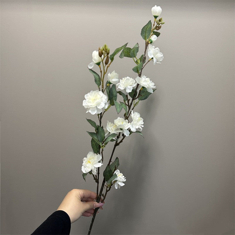 35 Inch Artificial Quince Blossom Branch 1 Pc Spring Floral Decor