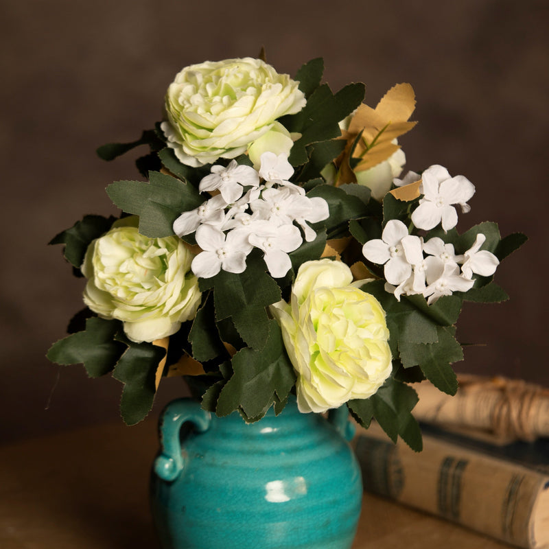 16 Inch Vintage Peony Bush Bouquet with Mixed Hydrangea, 1 Bulk Artificial Silk Flowers for Wedding Crafts Party
