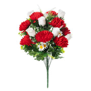 23 Inch Artificial Cemetery Mum Flower Bush with Mixed Rose Buds, 1 Pc, Silk Flowers for Graves Memorial Day Decor