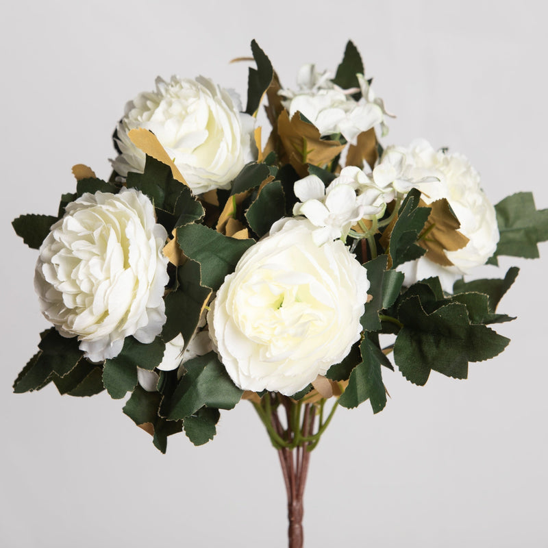 16 Inch Vintage Peony Bush Bouquet with Mixed Hydrangea, 1 Bulk Artificial Silk Flowers for Wedding Crafts Party