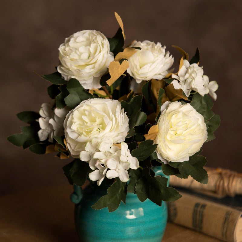 16 Inch Vintage Peony Bush Bouquet with Mixed Hydrangea, 1 Bulk Artificial Silk Flowers for Wedding Crafts Party