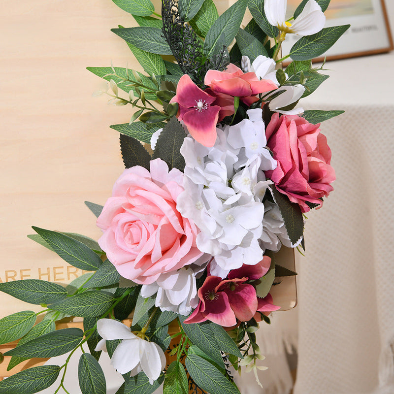 2 Pcs Artificial Rose and Hydrangea Flowers Set, Realistic Silk Entryway Decor