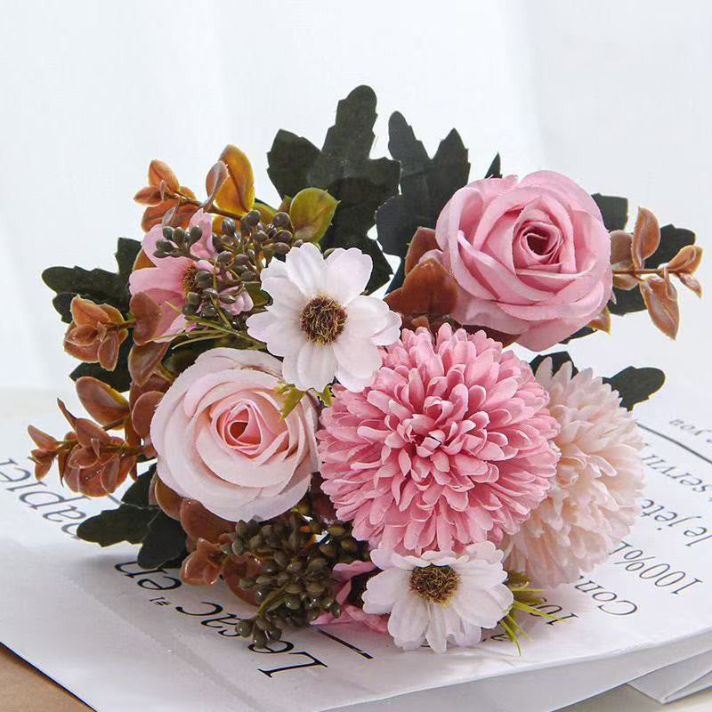 12 Inch Artificial Silk Fall Flowers Bouquet, 10 Stems Mixed Chrysanthemum Rose Daisy Mums Faux Floral Arrangement