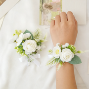 White Rose Corsage Set 10 Pcs Bulk Wedding Bridesmaid Prom Party Artificial Flowers