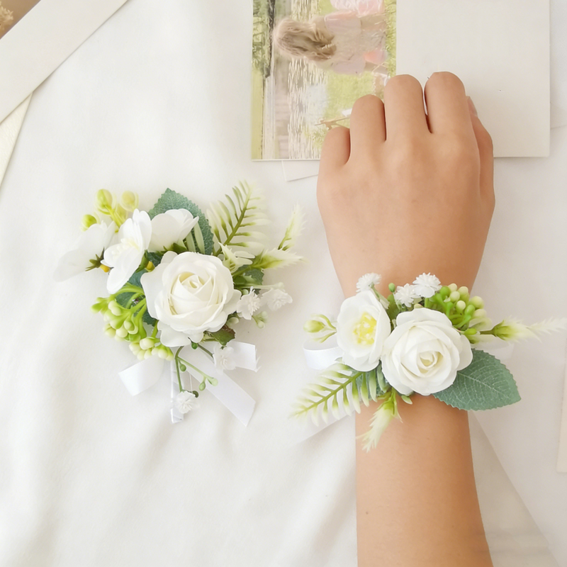 White Rose Corsage Set 10 Pcs Bulk Wedding Bridesmaid Prom Party Artificial Flowers