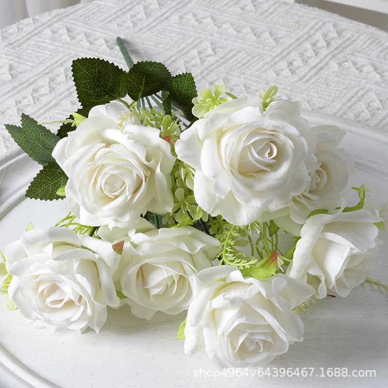 13.5 Inch Artificial Silk Rose Bush Bouquet, Bulk Wholesale, Faux Flower Stems