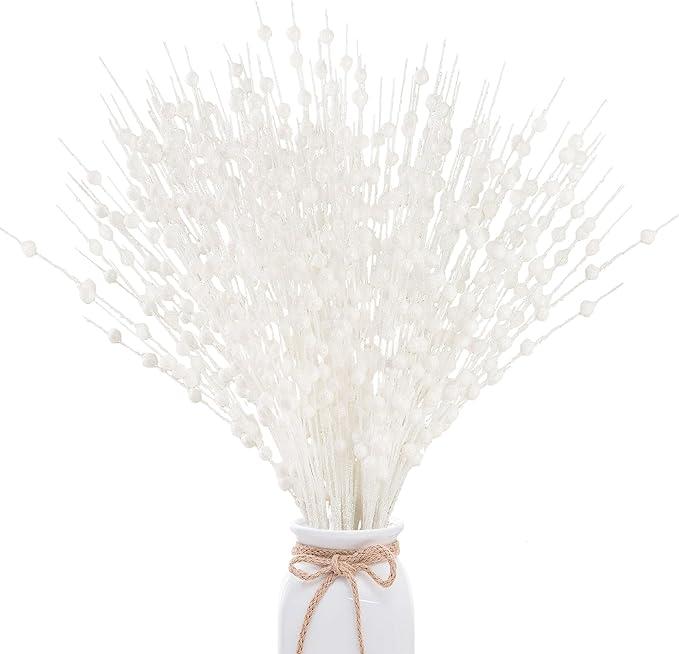 10 Bundles 17 Inch Artificial Glitter Holy Berry Stems Christmas Picks Bulk