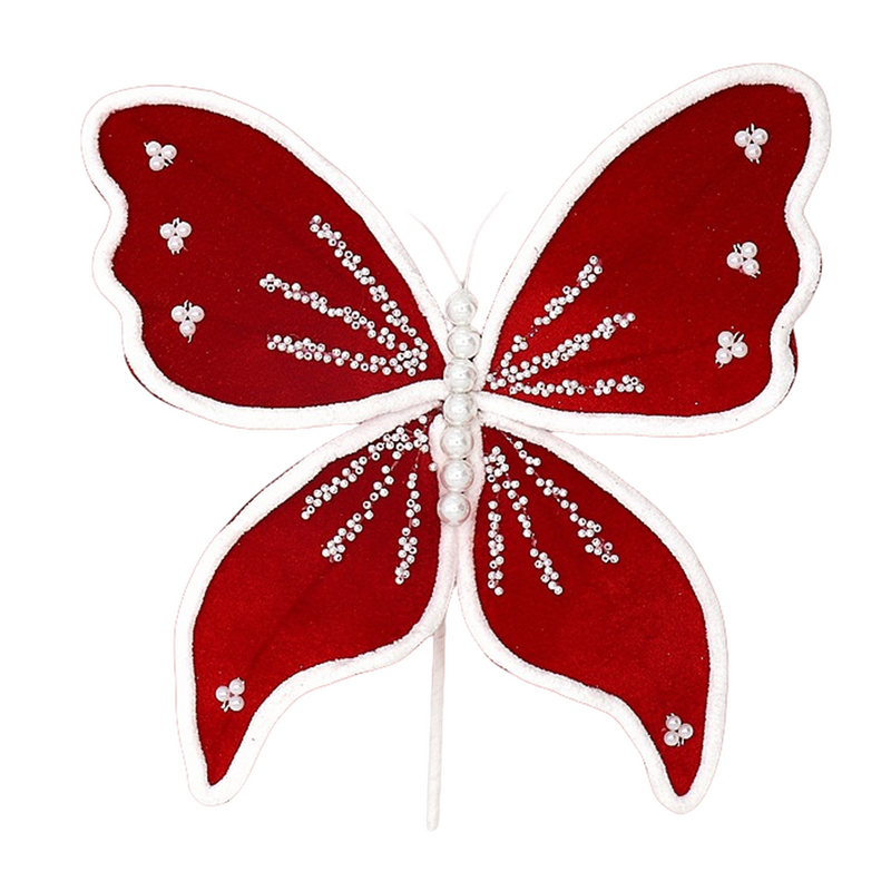 Glitter Christmas Butterfly Stem 12 Inch Bulk Pack for Tree and Wreath Decoration