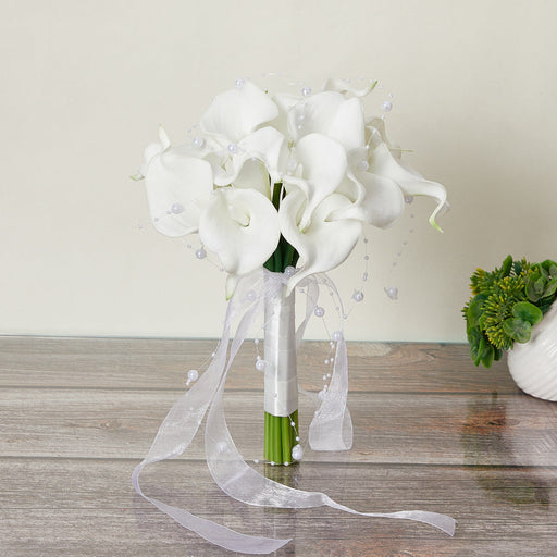 8 Inch White Calla Lily Artificial Flowers 10 Stems Bridal Wedding Bouquet